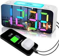 RGB Digital Mirror Alarm Clock, 15 Dynamic Color