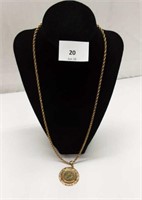 NECKLACE - GOLD PLATE CHAIN WITH SILVER COIN