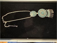 Signed Native American Silver & Turquoise Necklace