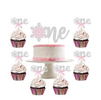 Silver Pink Snowflake One Cake Topper & Snowflake