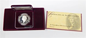 1993 JEFFERSON PROOF SILVER DOLLAR in BOX with