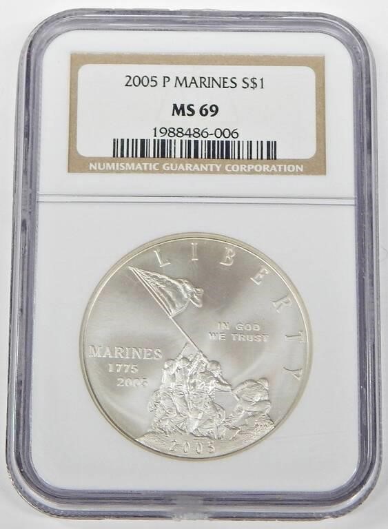 2005 MARINES COMMEMORATIVE DOLLAR - NGC MS69