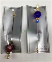 Two beautiful Murano glass hat pins.   1273