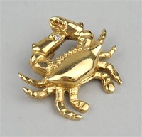 14K Gold & Diamond Crab Pendant.