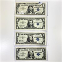 (4) 1957-B Blue Seal $1 Bills UNCIRCULATED