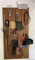 Contents of pegboard wall in garage