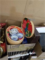Box of basket of tea set