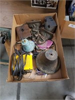 Box of tattoo gun and metal bell etc