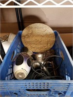 Crate of bowling pin and miscellaneous