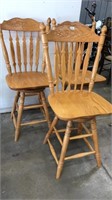 OAK PRESSED BACK SWIVEL BAR STOOLS