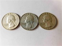 3 Liberty quarters 1964