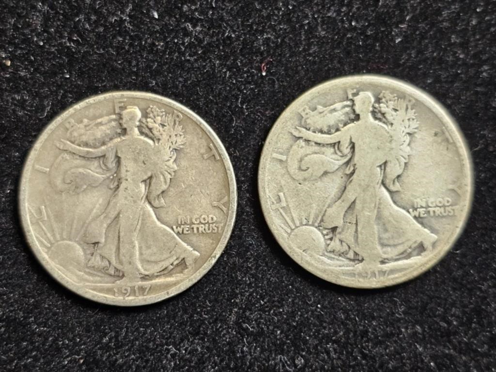 1917 & 1917 Liberty Walking Half Dollars (2)