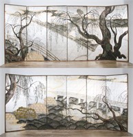 Pair of Japanese 6 Panel Folding Screens Uji River