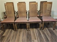(8) Mid Century Walnut Caned Back Dining Chairs