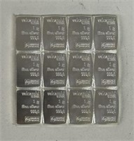 (12) 1g SILVER VALCAMBI SUISSE BARS