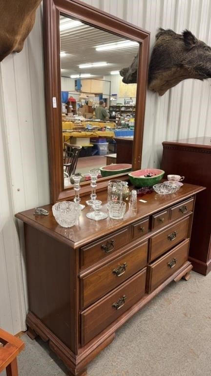 Wooden mirrored dresser only no contents on top