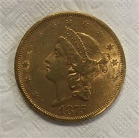 1875 S Twenty Dollar Gold Piece.