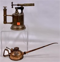 Brass blow torch, 4.5" base, 7.5" tall / Copper