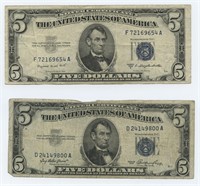 (2) $5 U.S. Silver Certificates