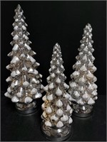 (3) Mr. Christmas Twinkling Glass Tree Silver