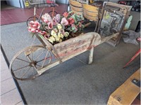 Primitive Wooden Wheelbarrow w/ Flowers