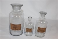 Trio of Apothecary Glass Bottles