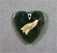 Gold Mounted Jade "Kia Ora" Heart Pendant