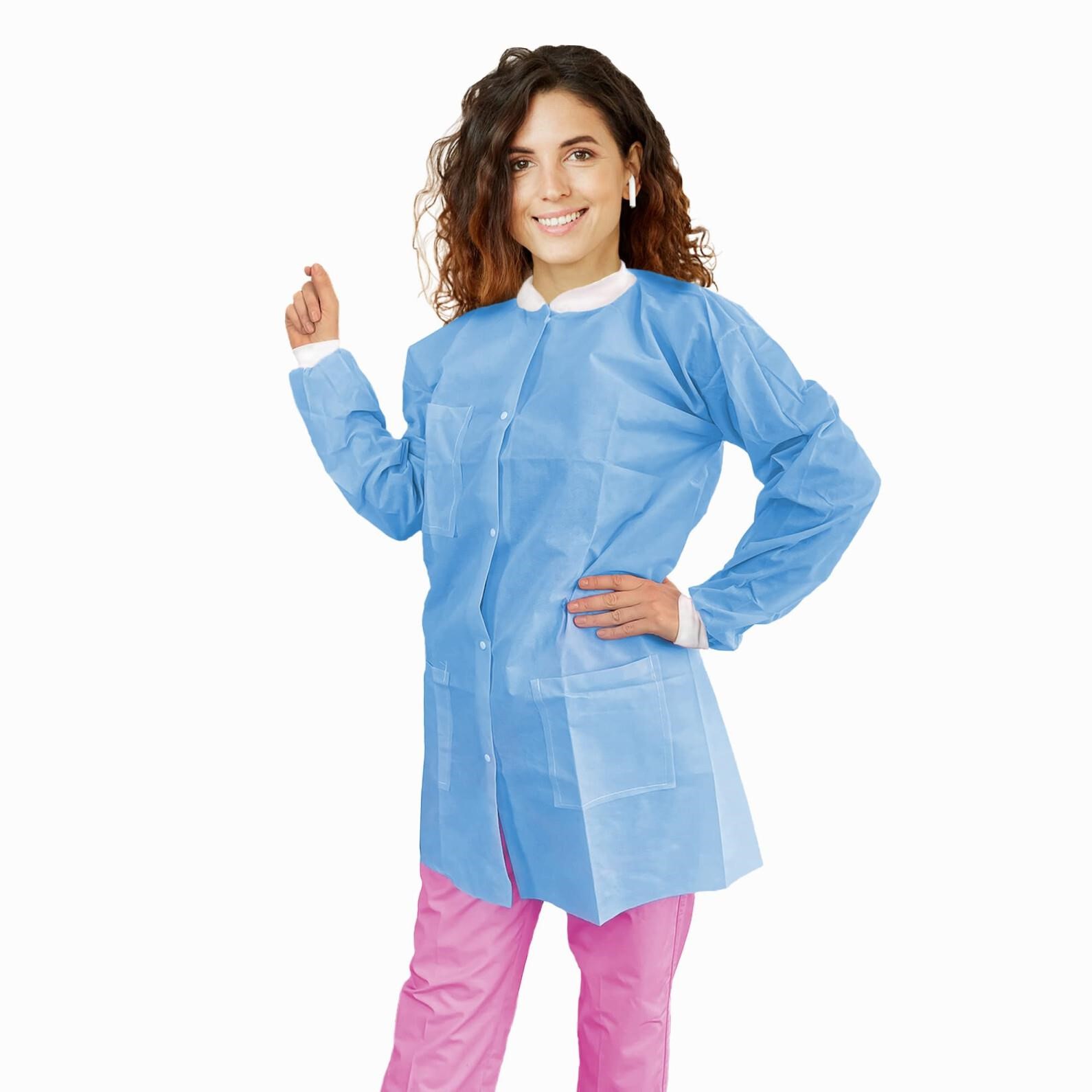 EZGOODZ Blue Disposable Lab Coats for Adults 42 L