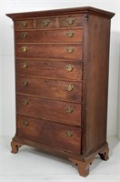 Walnut high chest, 3 drawers over 6 long drawers,