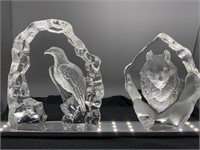 Mats JONASSON Lead Crystal Eagle & Wolf Sculptures