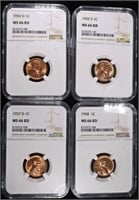 1950-D, 52-S, 57-D, 58 LINCOLN CENTS NGC MS66 RD