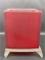 Red and Clear Bottomed Footed Square Vase