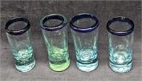 4 Vintage Mexican Blue Glass Shooters