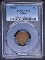 1909-S INDIAN CENT, PCGS VF-30