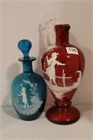 2 MARY GREGORY PAINTED VASES