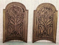 2 Wooden Carved Wall Hangings - Floral Design