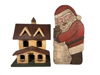 Decorative Wooden Santa & House