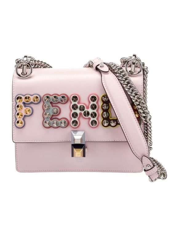 Fendi Pink Leather Floral Gunmetal Crossbody Bag