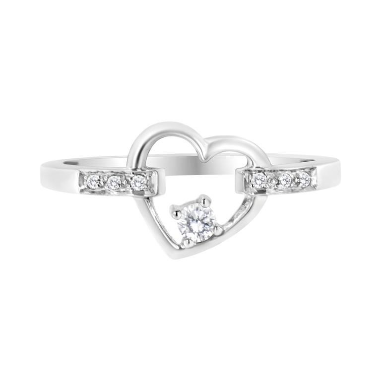 14k Gold Round .12ct Diamond Open Heart Ring