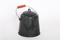 Vtg Blue Speckled Enamel Coffee Pot w/ Red Handle