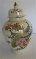 (2) Piece vintage urn with peacock design. Has