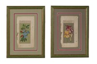 2 Persian Illuminated Manuscript Pages w/ Flowers