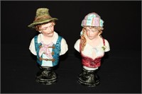 2pc Majolica Busts #825 & #61 9" tall