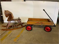 Oak Flying Eagle Wagon & Wooden Rocking Horse