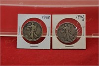 (2) Walking Liberty Half Dollars - 1942s, 1943