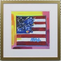 FLAG WITH HEART GICLEE BY PETER MAX