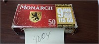 (50) MONARCH BRASS 9MM LUGER FULL METAL JACKET AMM