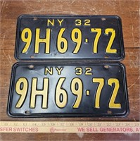 Pair of NY 32 Metal License Plates