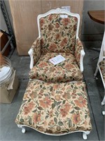 Luis Period Style Fabric Arm Chair with Ottoman