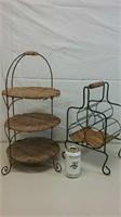 Wicker 3-Tier Server & Wine Bottle Holder